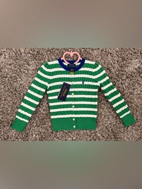 Polo by Ralph Lauren Girls' Green & White Striped Cardigan size 3T NWT